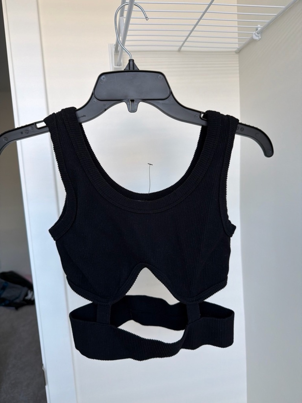 Black Ribbed Cutout Crop Tank Top - Women